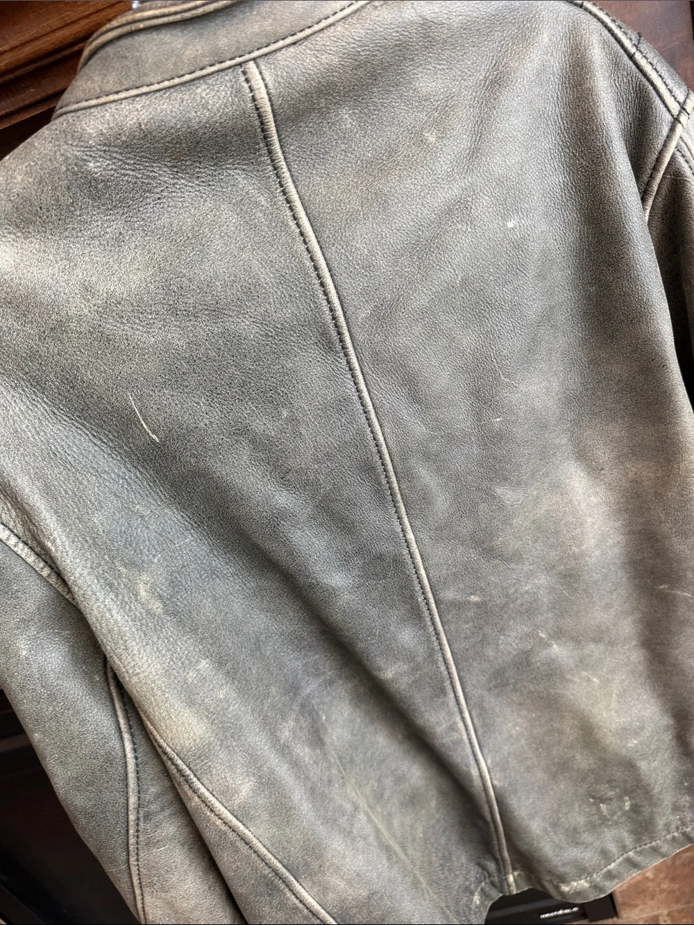Distressed worn antique washed gray Rogue Leather biker moto motorcycle Jacket X
